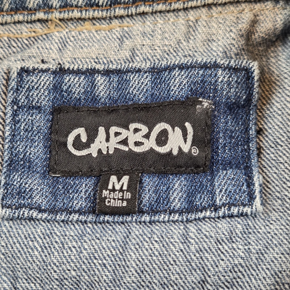Carbon Sleeveless Denim Vest Women's Medium Camo‎ Print Distressed Grunge Punk - Picture 3 of 4